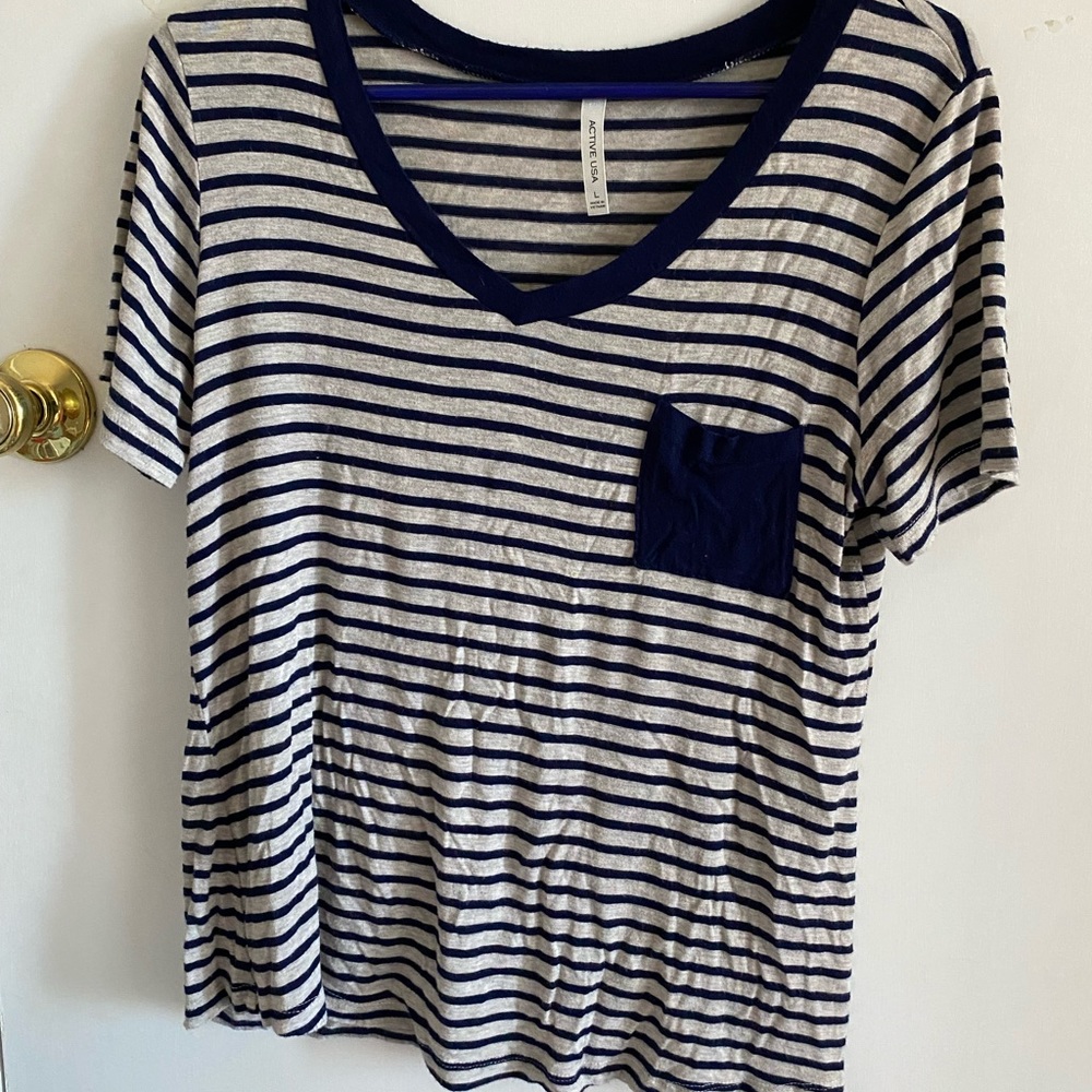 Navy striped shirt with cigarette pocket